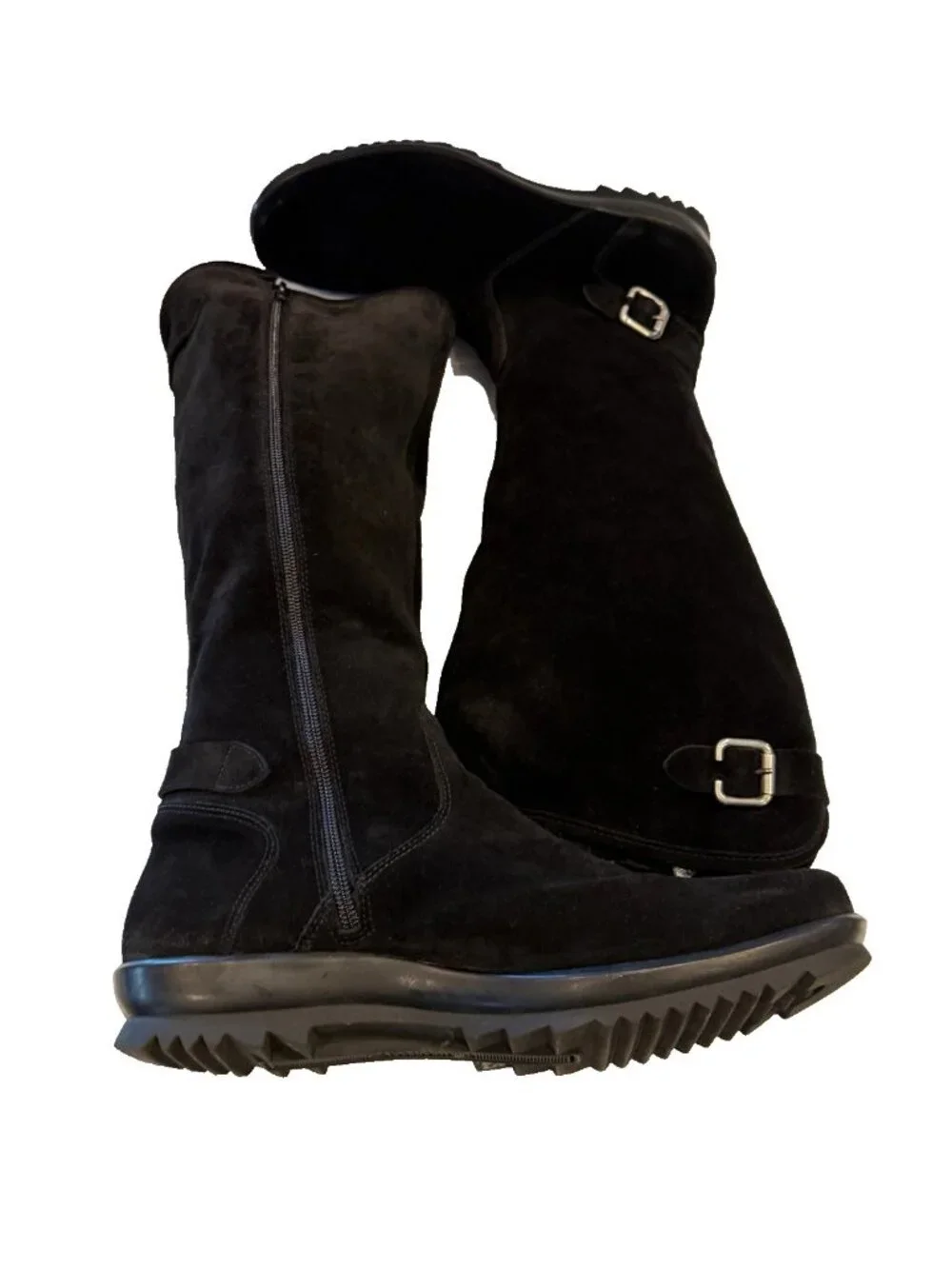 La Canadienne Women's Black Suede Knee High Double Buckle Riding Boots Size 11